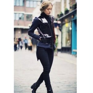 MARNI at H&M Patent Leather Bomber Jacket Dual Zip V-Neck Knit Sleeves 8 38